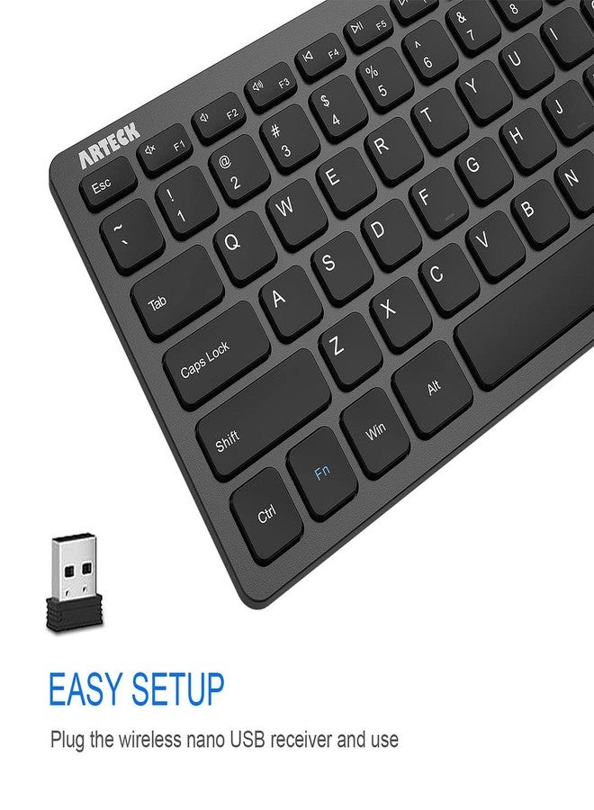 Arteck 2.4G Wireless Keyboard Ultra Slim and Compact Keyboard with Media Hotkeys for Computer Desktop PC Laptop Surface Smart TV and Windows 11/10/8/7, Black - Image 2